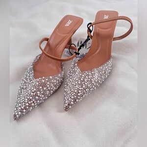 ZARA Embellished Pointed-Toe Heels